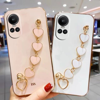 ใหม่ พร้อมส่ง เคสโทรศัพท์มือถือ ชุบไฟฟ้า กันกระแทก พร้อมสายโซ่คล้อง น่ารัก สําหรับ OPPO Reno10 Pro Reno 10 Reno10 Pro+ 5G 2023 OPPORENO10PRO+