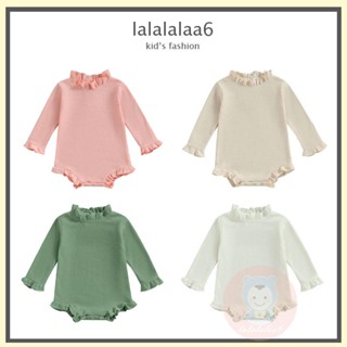 Laa6 ชุดรอมเปอร์ แขนยาว คอปกจับจีบ สีพื้น สไตล์เจ้าหญิง สําหรับเด็กผู้หญิง