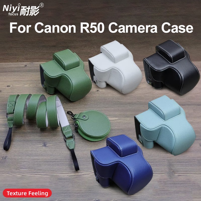 เคสกระเป๋าใส่กล้อง หนัง PU พร้อมสกรูขาตั้งกล้อง และสายคล้องไหล่ สําหรับ Canon EOS R50