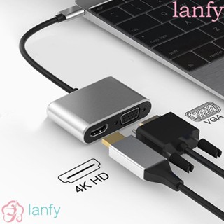 Lanfy 2-in-1 สายเคเบิลต่อขยายหน้าจอ Type C เป็น VGA USB C เป็น HDMI VGA 2-in-1 1080P 4K 30HZ สําหรับโทรศัพท์มือถือ แล็ปท็อป