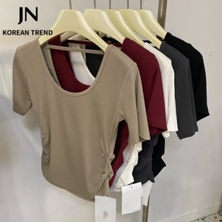 JN Studio  เสื้อยืด ครอป เสื้อยืดผู้หญิง สไตล์เกาหลี  Comfortable สไตล์เกาหลี คุณภาพสูง Stylish A99J1CP 36Z230909