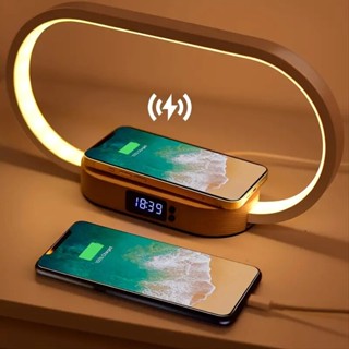 แท่นชาร์จไร้สาย อเนกประสงค์ โคมไฟตั้งโต๊ะ LED พอร์ต USB สําหรับ iPhone Samsung