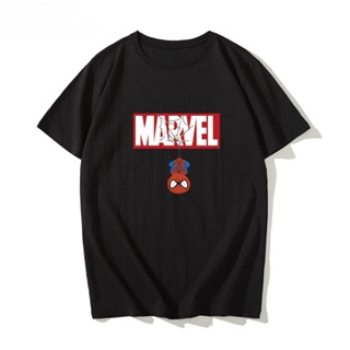 เสื้อยืดแขนสั้น พิมพ์ลาย Marvel ครบรอบ 10 ปี 4 Thanos Deadpool Spiderman Captain America แฟชั่นคู่รัก สําหรับผู้ชาย