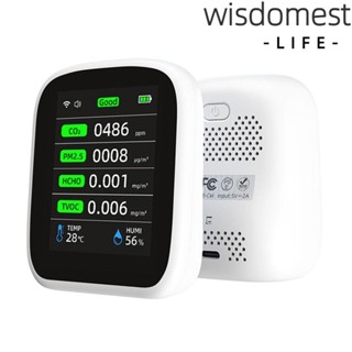 WISDOMEST 8-in-1 เครื่องตรวจจับ CO2 หน้าจอแสดงผล LED ฟังก์ชั่นปลุก ตรวจจับก๊าซคาร์บอนไดออกไซด์ WiFi สีขาว สําหรับอุณหภูมิความชื้น