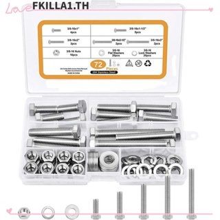 FACCFKI ชุดน็อตสกรู หกเหลี่ยม 3/8 นิ้ว 16 ชิ้น และแหวนรองน็อต สเตนเลส 304 พร้อมกล่องจัดเก็บ และแหวนรองล็อก 72 ชิ้น