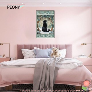 Peonypavilion ป้ายโลหะอลูมิเนียม ลายแมวดํา สไตล์วินเทจ 12 × 8 นิ้ว สําหรับตกแต่งผนังบ้าน