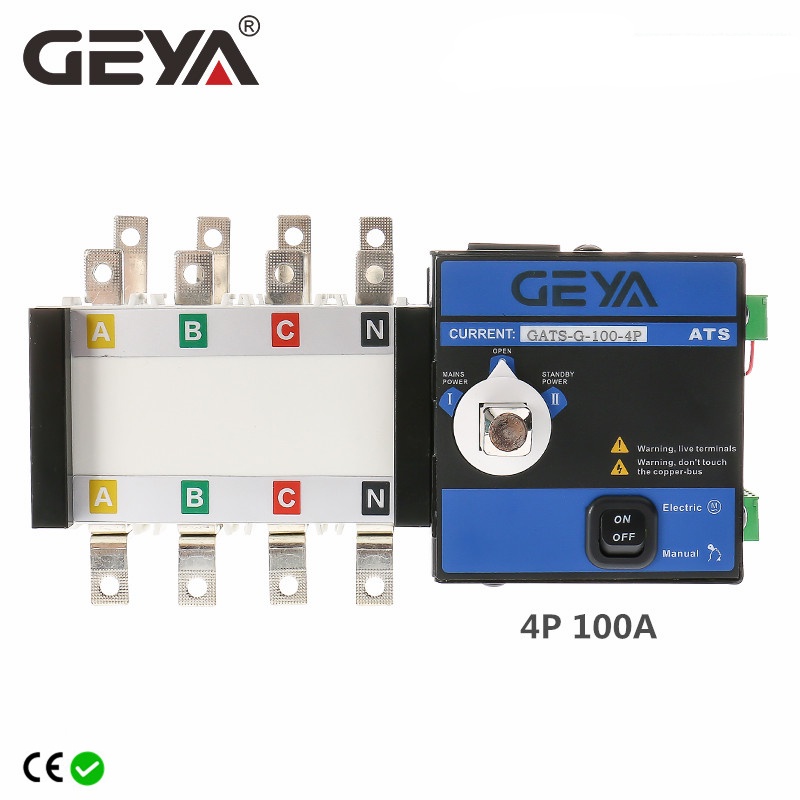GEYA GATS ATS PC Class Dual Power อุตสาหกรรมสวิตช์โอนอัตโนมัติ 4P 100A AC400V อัตโนมัติ OR คู่มือ