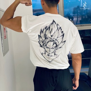 เสื้อกีฬาแขนสั้น ผ้าฝ้ายแท้ พิมพ์ลาย Goku สีขาว แฟชั่นฤดูร้อน สําหรับคู่รัก