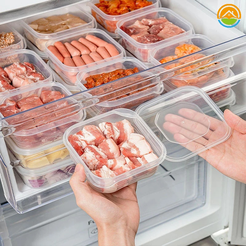 กล่องเก็บเนื้อสัตว์แช่แข็ง PVC ใส / ตู้เย็น ทรงสี่เหลี่ยม ภาชนะบรรจุผักและผลไม้ / กล่องเก็บของสดในห้องครัว