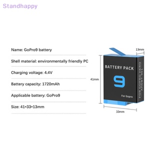 Standhappy ที่ชาร์จพอร์ตคู่ คุณภาพสูง สีดํา พร้อมสาย USB อุปกรณ์เสริม สําหรับ Gopro Pro 9