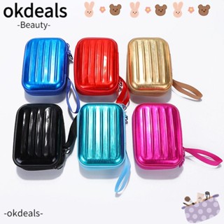 OKDEALS กล่องเก็บเหรียญ หูฟัง ทรงกลม ขนาดเล็ก แบบพกพา