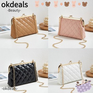 OKDEALS กระเป๋าถือ กระเป๋าสะพายไหล่ หนัง PU แต่งสายโซ่ น้ําหนักเบา ลายทาง ประดับเพชร สําหรับสตรี