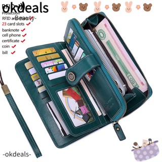 OKDEALS กระเป๋าสตางค์หนัง มีสายรัดข้อมือ คุณภาพสูง สไตล์เรโทร