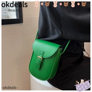 Okdeals กระเป๋าสะพายไหล่ สะพายข้าง หนัง PU ขนาดใหญ่ จุของได้เยอะ พร้อมหัวเข็มขัด สีพื้น สําหรับผู้หญิง