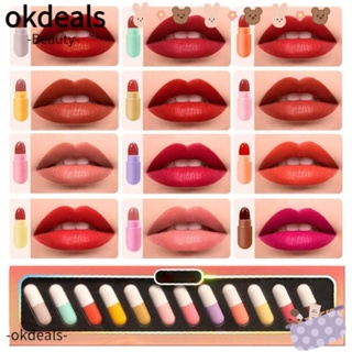 OKDEALS ชุดลิปสติกแคปซูล เนื้อแมตต์ ติดทนนาน เป็นมิตรกับสิ่งแวดล้อม สําหรับผู้หญิง