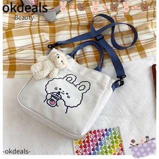 OKDEALS กระเป๋าสะพายไหล่ กระเป๋าช้อปปิ้ง ผ้าแคนวาส สวยงาม สําหรับนักเรียน