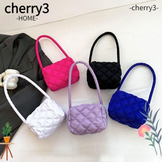 Cherry3 กระเป๋าถือ กระเป๋าสะพายไหล่ ผ้าฝ้าย ปักลาย ลายสก๊อตน่ารัก สีพื้น สําหรับผู้หญิง