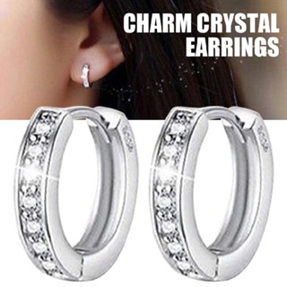 New Charm Crystal 925 Silver Stud Hoop Earrings Zircon Fashion Women Jewelry