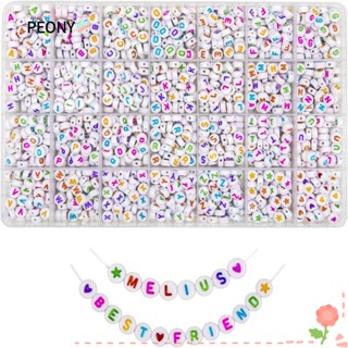 PEONYPAVILION ลูกปัดอะคริลิค ทรงกลม ลายตัวอักษร 4X7 มม. สําหรับทําสร้อยคอ