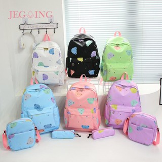 กระเป๋าเป้สะพายหลัง กระเป๋านักเรียน พิมพ์ลาย Mochila Kawaii ป้องกันน้ํา แฟชั่น สําหรับผู้หญิง 3 ชิ้น