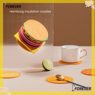 FOREVER Forever แผ่นรองแก้ว กันลื่น รูปเบอร์เกอร์ หลากสี สําหรับกาแฟ 8 ชิ้น ต่อชุด