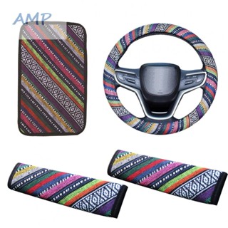 ⚡BABYCITY-TH⚡4PC Bohemian Car Set 15 Inch Steering Wheel handrail Cushion and Shoulder Straps⚡NEW 7