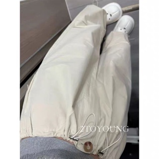 2TOYOUNG  กางเกงขายาว คาร์โก้ กางเกง เชือกอเมริกันคลาสิค Cargo pants 2023 NEW 072650 Korean Style ทันสมัย ทันสมัย คุณภาพสูง A20M07B 36Z230909