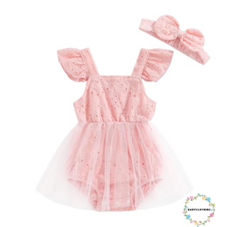 Babyclothes- ชุดรอมเปอร์ คอสี่เหลี่ยม แต่งโบว์ พร้อมที่คาดผม แฟชั่นฤดูร้อน สําหรับเด็กผู้หญิง