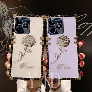 เคสโทรศัพท์มือถือ กันกระแทก ลายดอกกุหลาบ ประดับเพชร สําหรับ Realme C53 C55