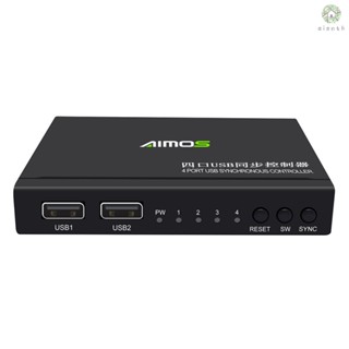 [DZ] Aimos สวิตช์ซิงโครไนเซอร์คีย์บอร์ด เมาส์ อะลูมิเนียมอัลลอย 4 พอร์ต USB KVM สีดํา