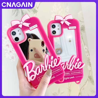 Cnagain เคสโทรศัพท์มือถือ ซิลิโคนนิ่ม กันกระแทก ลายการ์ตูนบาร์บี้น่ารัก สีชมพู ระยิบระยับ สําหรับ iPhone 14 13 12 Pro Max 11 Xs 8 7 6 Plus SE