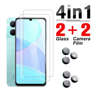 4 In 1 ฟิล์มกระจกนิรภัยกันรอยหน้าจอ แบบเต็มจอ HD สําหรับ Realme C51 C53 C55