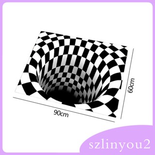 [szlinyou2] พรมเช็ดเท้าออปติคอล กันลื่น ลายภาพลวงตา 3D สีดํา สีขาว สําหรับตกแต่งห้องครัว ห้องนอน ห้องอาหาร 3D