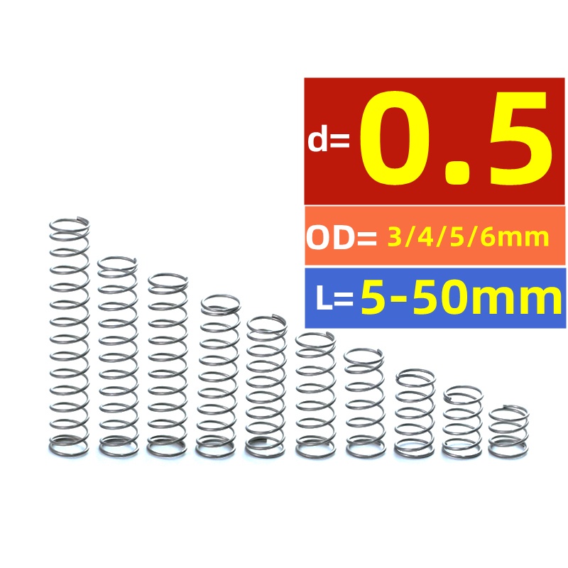jcsyสปริง d0.5mm OD3/4/5/6mm SUS304 สปริงแรงดันยาว 5-50mm สปริงอัด
