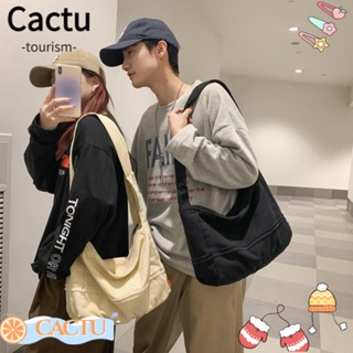 Cactu กระเป๋าสะพายไหล่ กระเป๋าช้อปปิ้ง ผ้าแคนวาส น้ําหนักเบา จุของได้เยอะ สีพื้น แฟชั่นสําหรับผู้หญิง