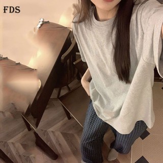 Fds FDS สไตล์เกาหลี สีพื้น เรียบง่าย ลายสก๊อต ชุดนอน ผู้หญิง ฤดูร้อน ใหม่ แฟชั่น เรียบง่าย แขนสั้น กางเกงขายาว ชุดอยู่บ้าน บาง