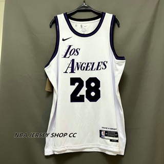 【คุณภาพสูง】ใหม่ ของแท้ NBA Los Angeles Lakers สําหรับผู้ชาย #28 เสื้อกีฬาแขนสั้น ลายทีม Rui Hachimura White 2022-23 City Edition