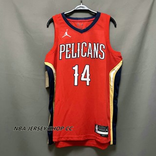 【คุณภาพสูง】ใหม่ ของแท้ NBA New Orleans Pelicans 2022-23 สําหรับผู้ชาย #14 เสื้อกีฬาแขนสั้น ลายทีม Brandon Ingram Statement Edition Red Jersey Swingman