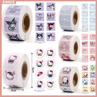 SANRIO สติกเกอร์ ลาย Hello Kitty Melody Kuromi Cinnamoroll สําหรับตกแต่งกระเป๋าเดินทาง 500 ชิ้น ต่อม้วน