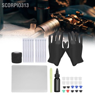 Scorpio313 Professional Tattoo Kit Needle Pen Practice Skin Gloves Bandage Pigment Tool Set