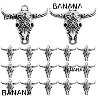 Banana1 สร้อยข้อมือ จี้หัววัว กะโหลก สไตล์โบราณ สีเงิน