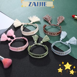 Zaijie24 สร้อยข้อมือถัก ประดับพู่ เชือกถัก เครื่องประดับ สําหรับผู้หญิง