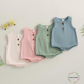 Babyclothes- ชุดรอมเปอร์ แขนกุด คอกลม แต่งกระดุม สีพื้น ลําลอง แฟชั่นฤดูร้อน สําหรับเด็กผู้ชาย และเด็กผู้หญิง