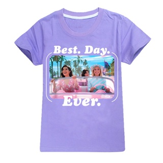 เสื้อยืดแขนสั้น พิมพ์ลายตัวอักษร Barbie The Movie แฟชั่นฤดูร้อน สําหรับเด็กผู้ชาย และเด็กผู้หญิง