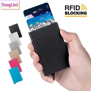 Fengling RFID กระเป๋าสตางค์ ใส่บัตร ป๊อปอัพ อัตโนมัติ RFID Blocking