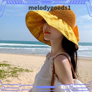 Melodygoods1 หมวกปีกกว้าง ป้องกันรังสียูวี ป้องกันแดด ขนาดใหญ่ เหมาะกับเดินชายหาด สําหรับผู้หญิง