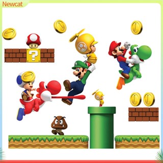 {Newcat} สติกเกอร์ ลาย Super Mario ลอกออกได้ สําหรับติดตกแต่งผนังบ้าน