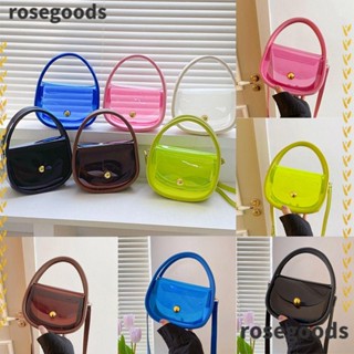 Rosegoods1 กระเป๋าถือ PVC แบบใส กันน้ํา จุของได้เยอะ สีแคนดี้ แฟชั่นสําหรับเด็กผู้หญิง