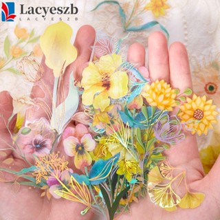 Lacyeszb สติกเกอร์ PET ลายดอกไม้ พืช หลากสี กันน้ํา แฮนด์เมด สําหรับติดตกแต่งสมุดไดอารี่ แล็ปท็อป อัลบั้ม เครื่องเขียน นักเรียน