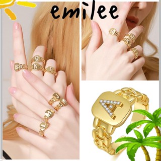 Emilee แหวนชุบทอง 14K แบบเปิด พิมพ์ลายตัวอักษร หรูหรา แฟชั่นสําหรับผู้หญิง